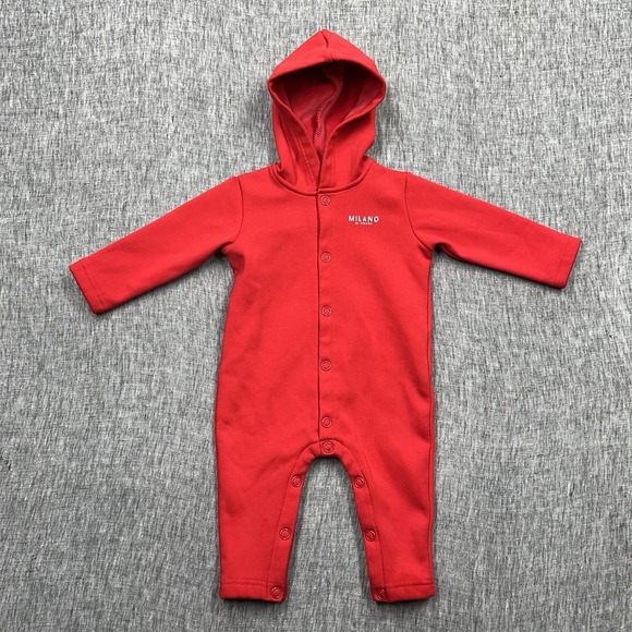 Milano Di Rouge Red Button Up Jumpsuit One Piece 9-12 Months Designer EUC - Picture 1 of 11